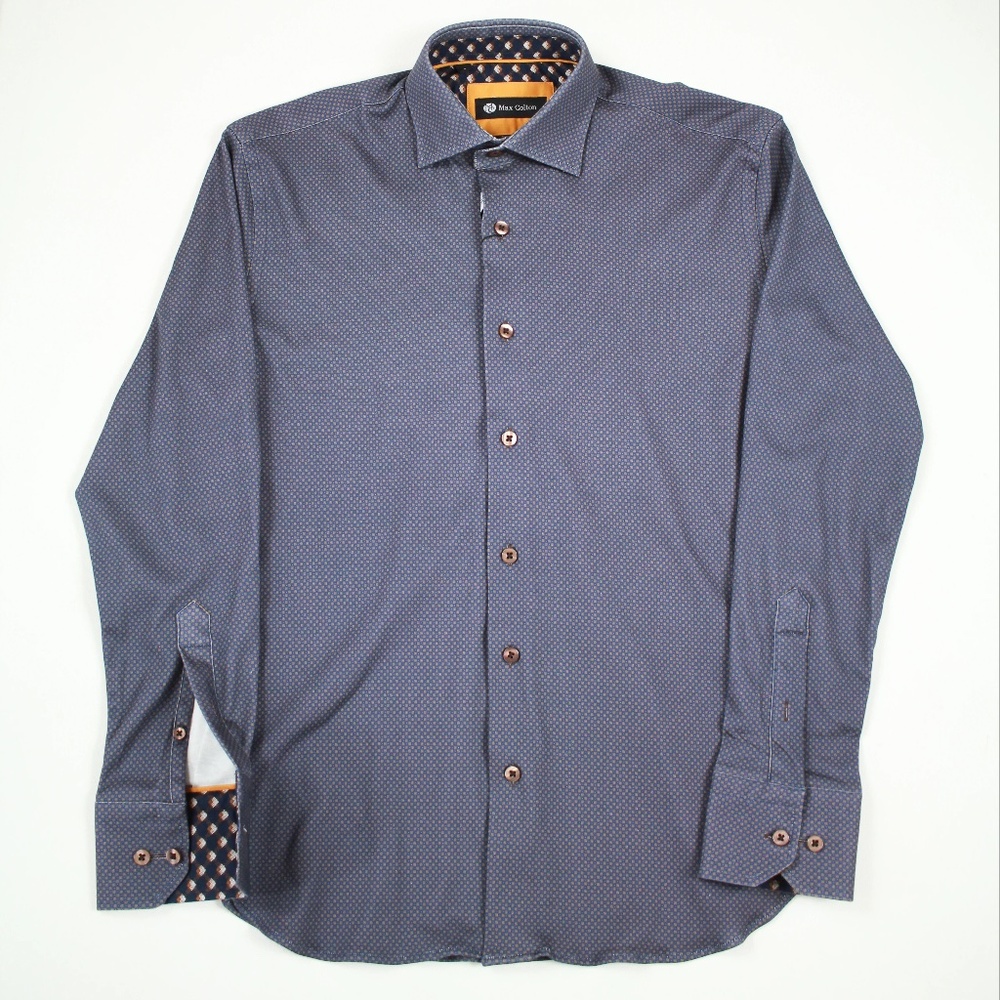 Max Colton Men's Brown Squares with Navy Long Sleeve Shirt Size L